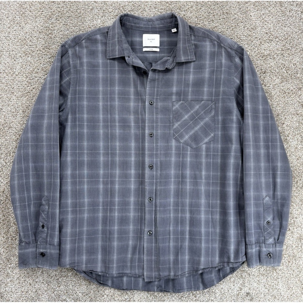 Billy Reid Standard Fit Button-Up Mens XL Monochrome Gray Micro-Grid India Made